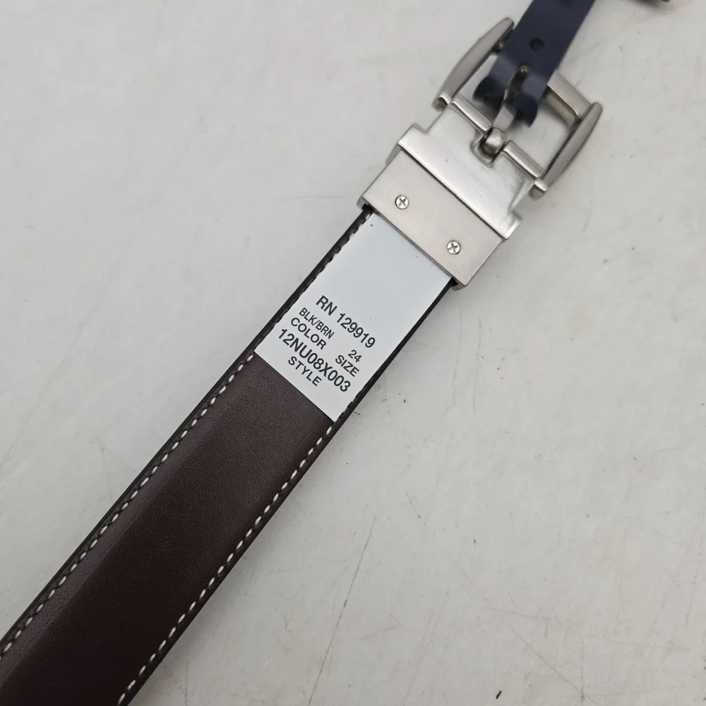 Nautica Belt Black Brown Reversible Syn Leather Womens 24 Nickel Buckle